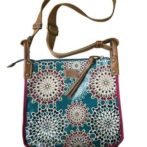 Fossil Blue and Tan Crossbody Bag with Adjustable Strap